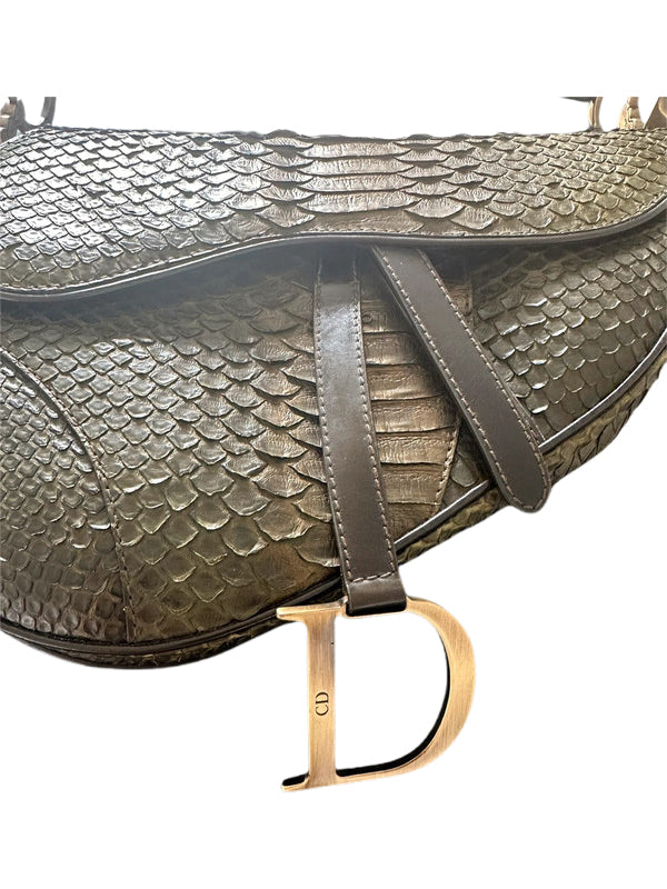 Christian Dior Green Python Saddle Bag