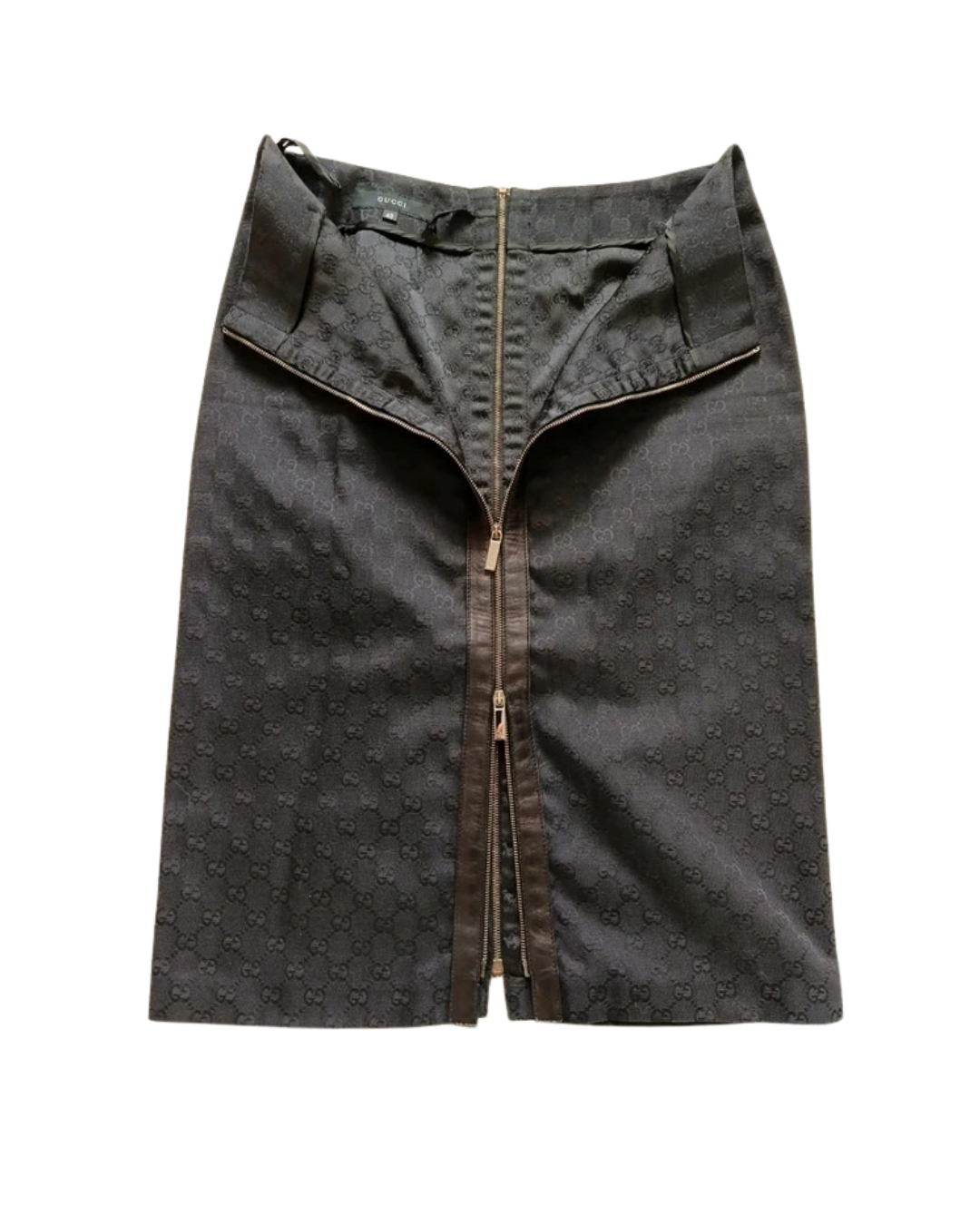 Gucci by Tom Ford 2000 Monogram Zip Up Midi Skirt