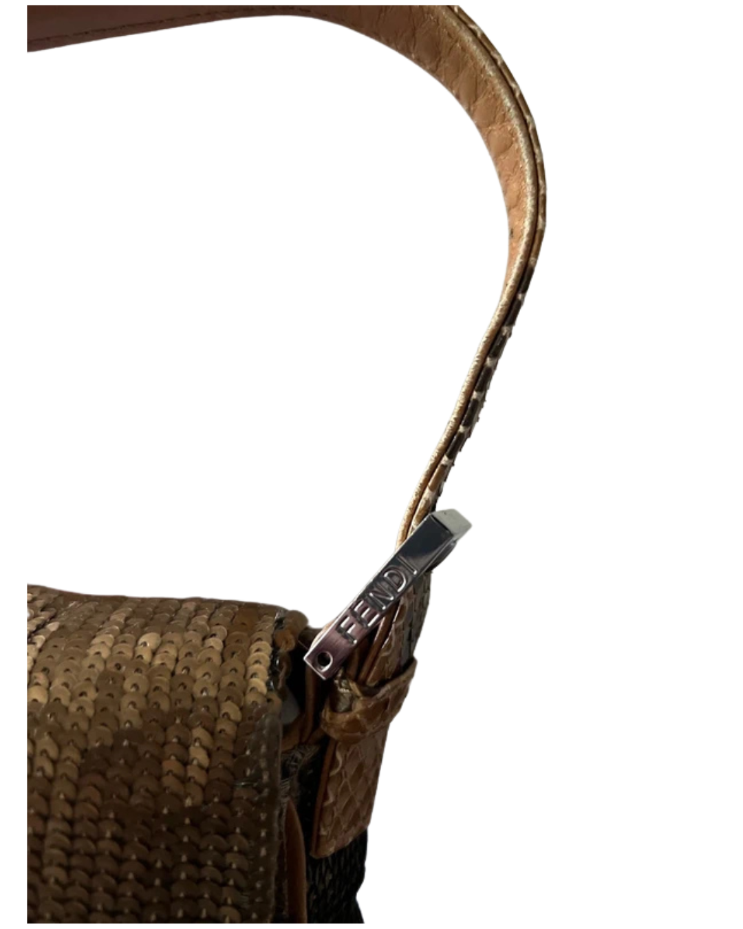 Fendi 2000 Brown Sequin Lizard Baguette Shoulder Bag