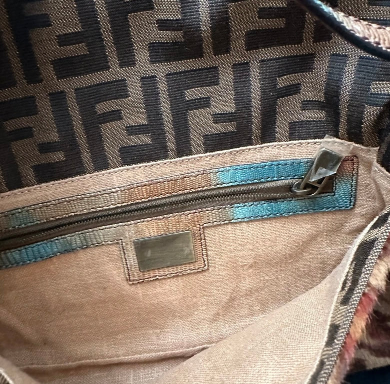 Fendi Cheetah Pony Hair Lizard Baguette Bag