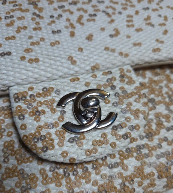 Chanel 2013 Jumbo Raffia Sequin Single Flap Bag