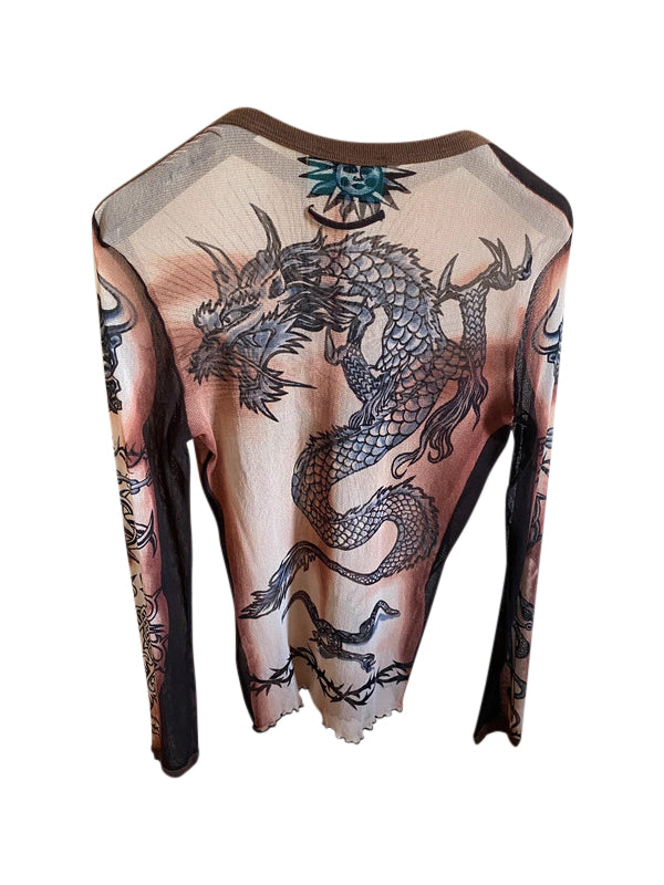 Jean Paul Gaultier 1996 Safe Sex Mesh Tattoo Long Sleeve