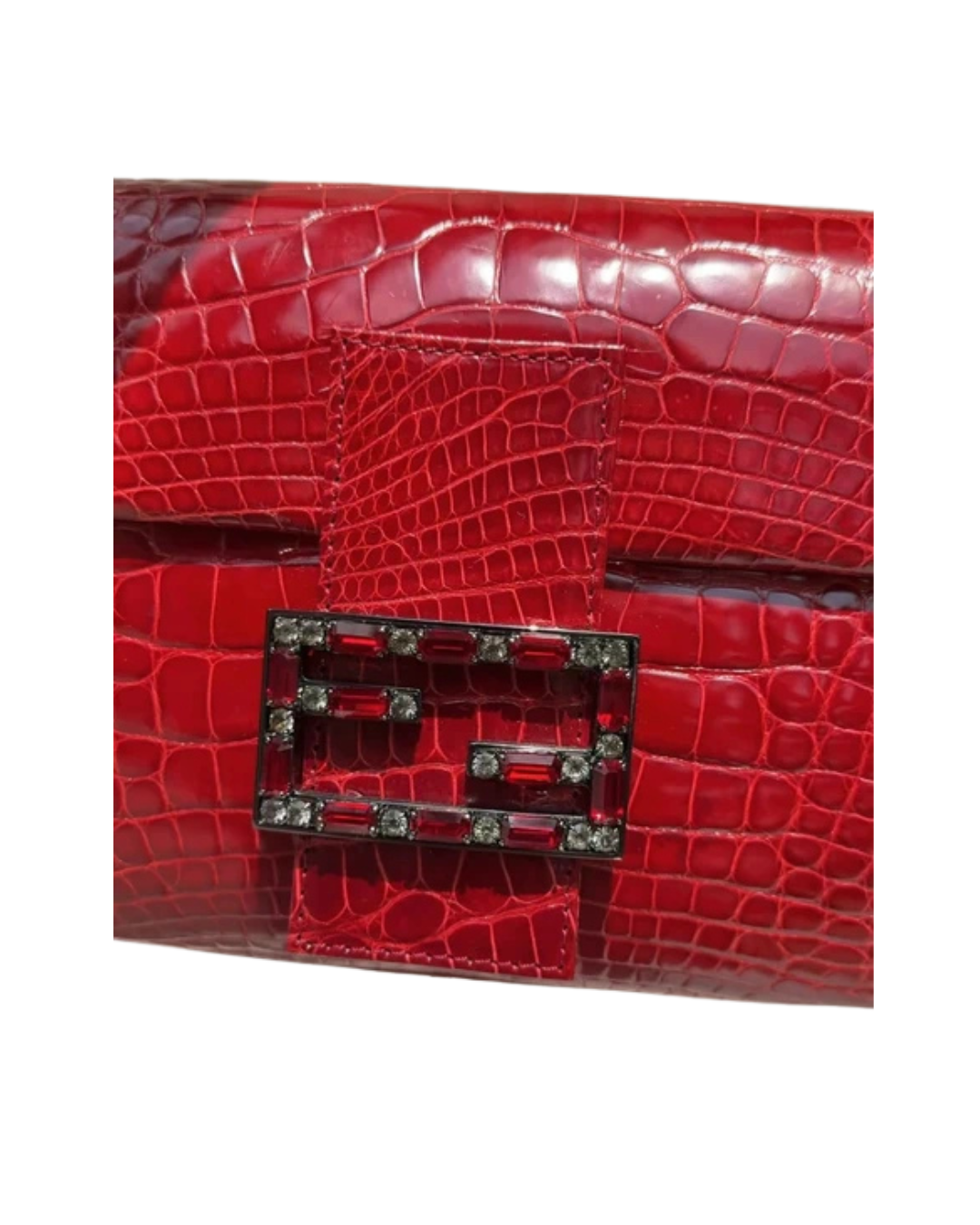 Fendi Glossy Red Crocodile Baguette Bag