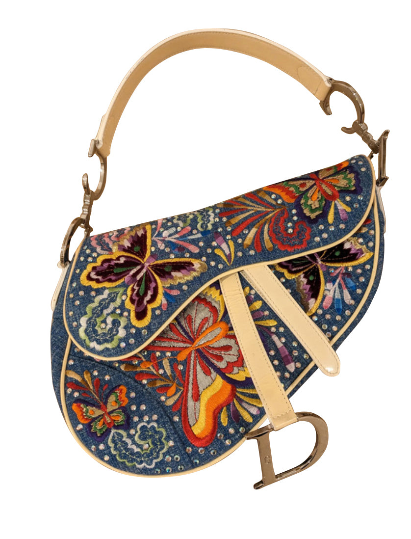 Christian Dior Butterfly Denim Saddle Bag
