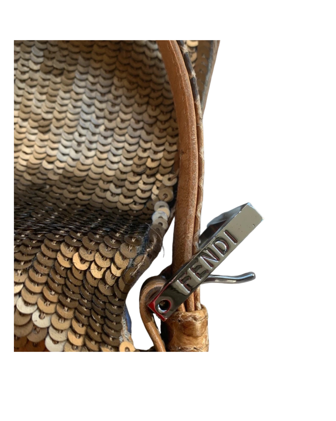 Fendi 2000 Brown Sequin Lizard Baguette Shoulder Bag