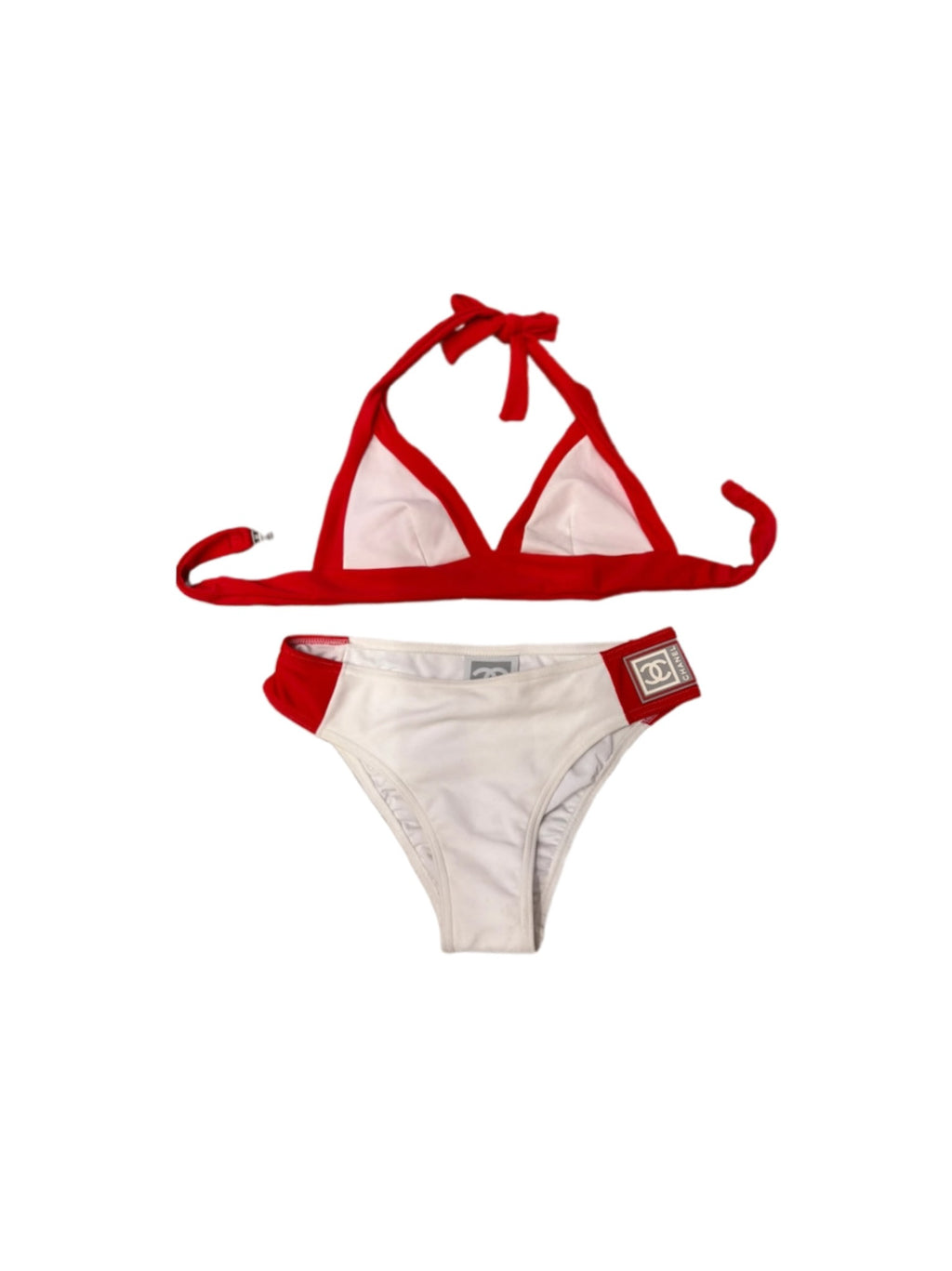 Chanel Logo Red and White Triangle Bikini
