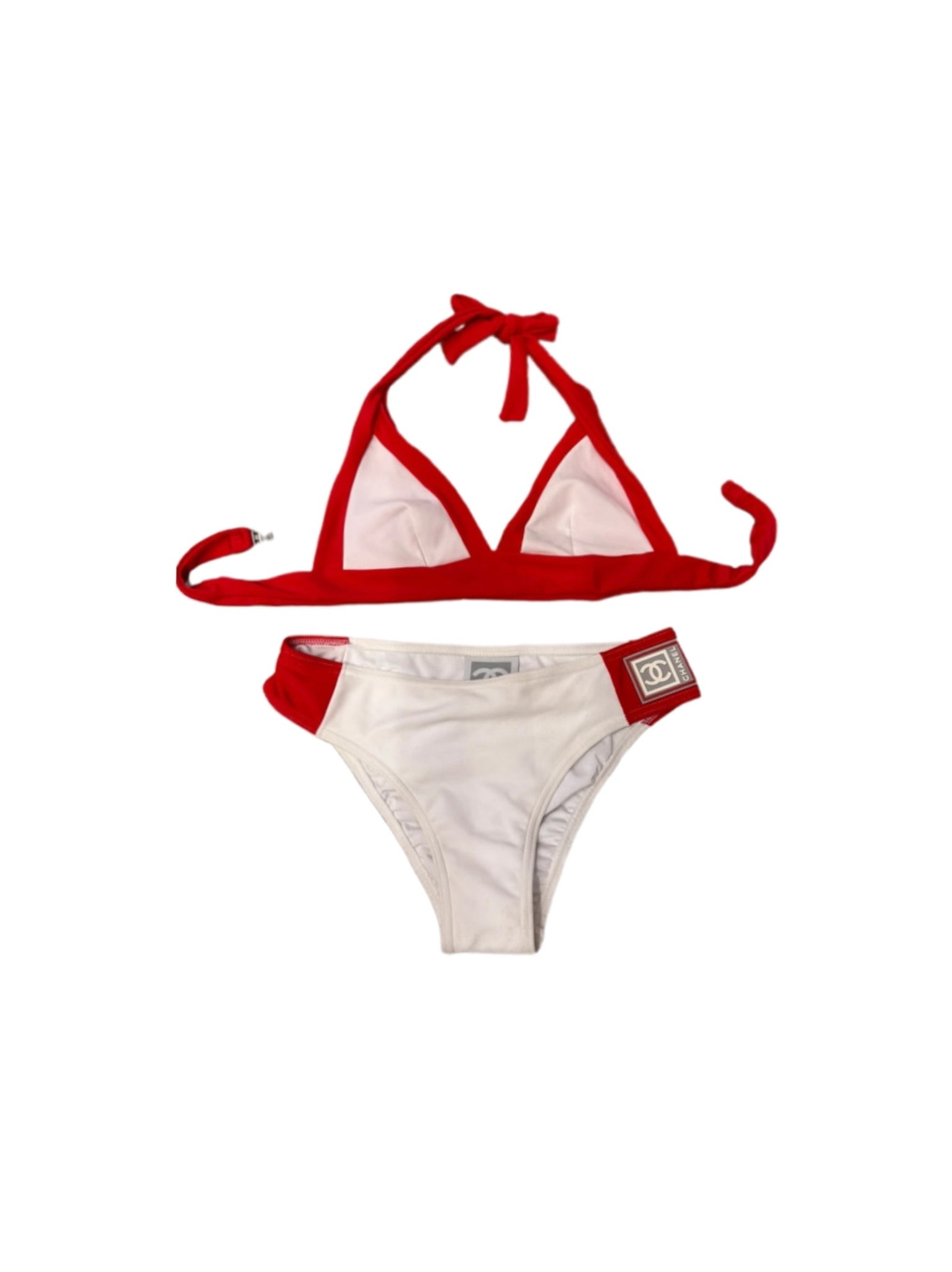 Chanel Logo Red and White Triangle Bikini