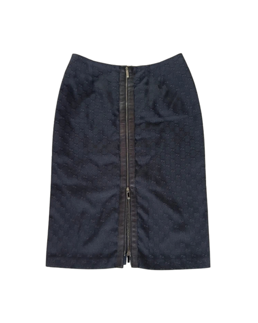 Gucci by Tom Ford 2000 Monogram Zip Up Midi Skirt