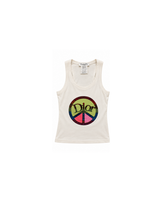 Christian Dior By John Galliano White Peace Sign Crystal Top