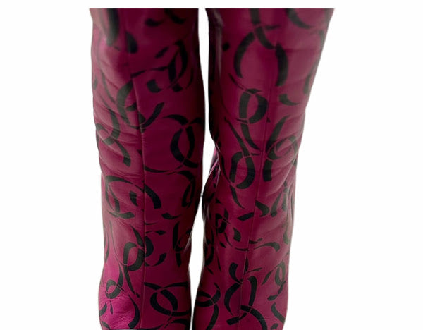 Chanel CC Pink Leather Knee High Boots