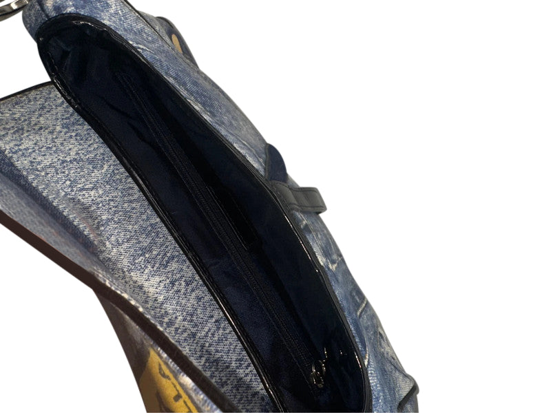 Christian Dior By John Galliano Speedway Denim Print Double Saddle Bag