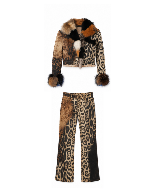Roberto Cavalli 2001 Two Piece Animal Print Fur Set