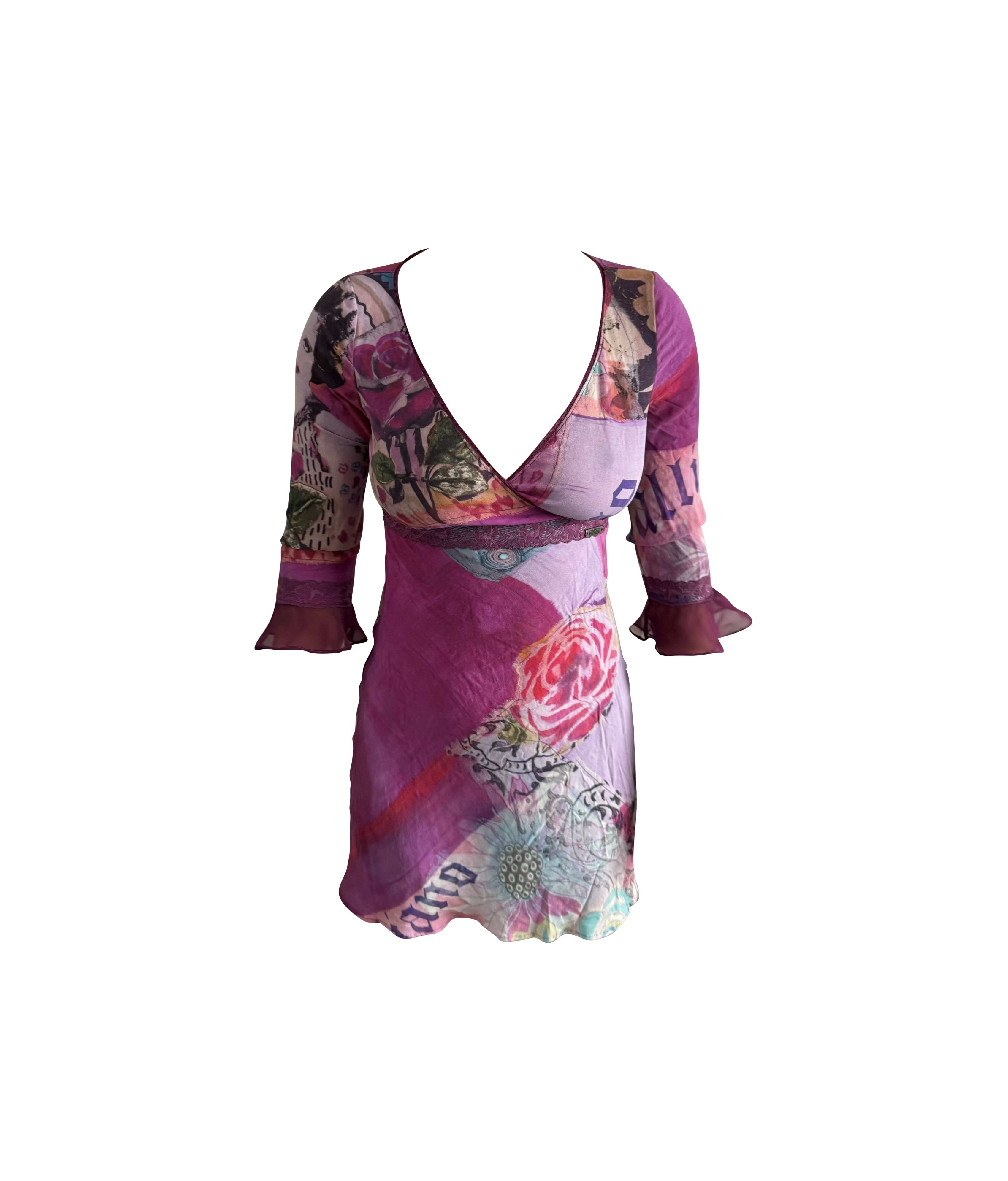 John Galliano Flower Print Mini Dress