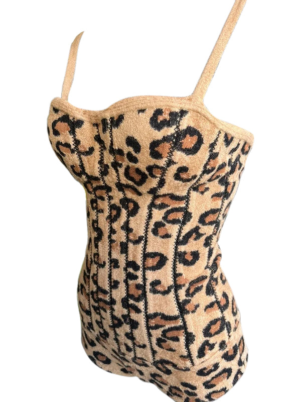 Azzedine Alaia 1991 Leopard Wool Corset Bodysuit