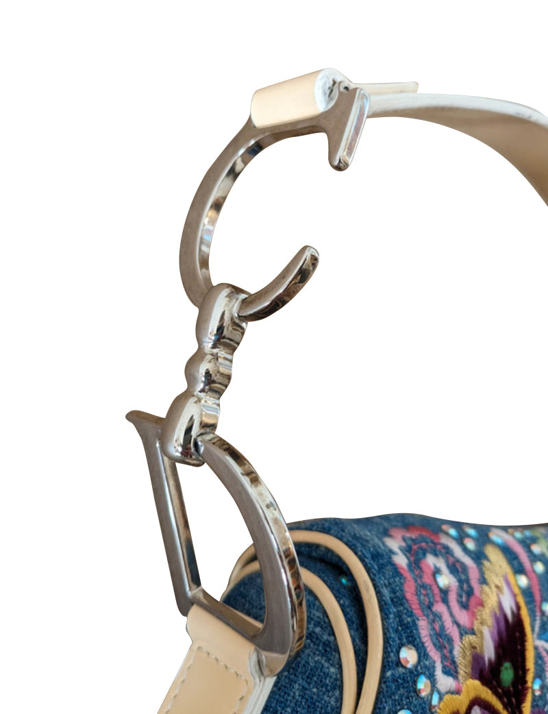 Christian Dior Butterfly Denim Saddle Bag