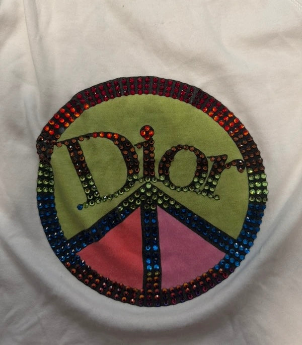 Christian Dior By John Galliano White Peace Sign Crystal Top