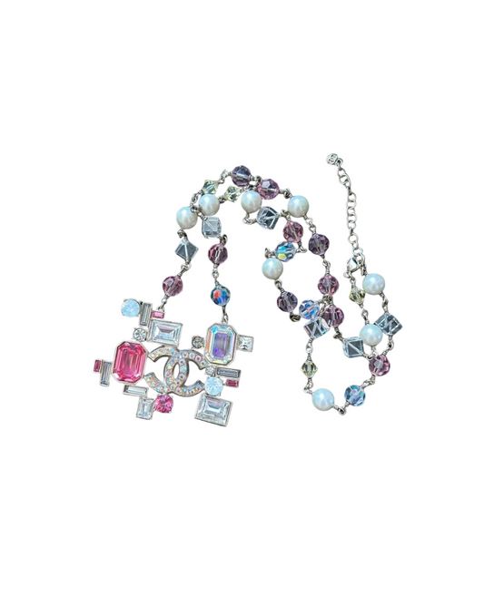 Chanel 2005 Barbie Pink Beaded CC Necklace