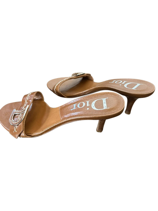 Christian Dior By John Galliano Cross Stitch Brown Mules