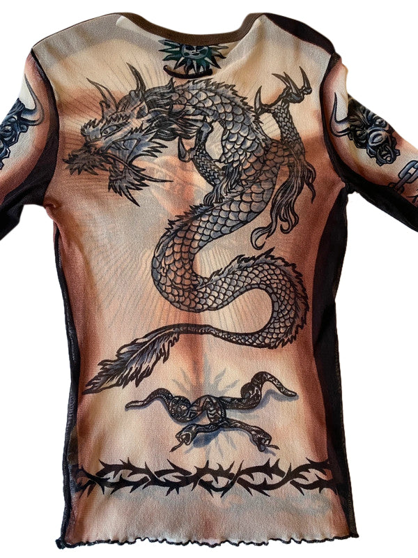 Jean Paul Gaultier 1996 Safe Sex Mesh Tattoo Long Sleeve