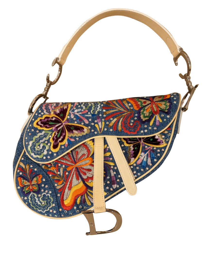 Christian Dior Butterfly Denim Saddle Bag