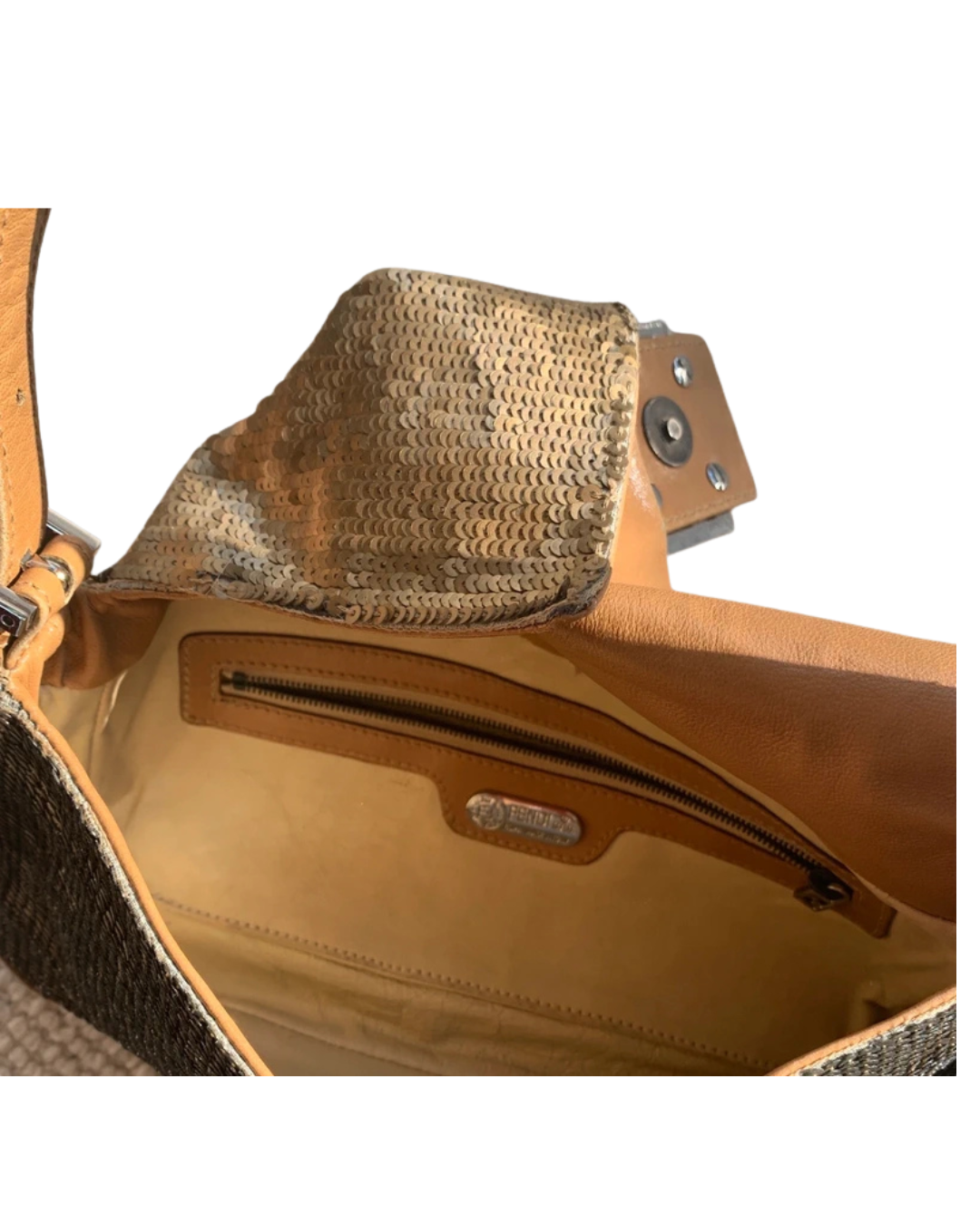 Fendi 2000 Brown Sequin Lizard Baguette Shoulder Bag