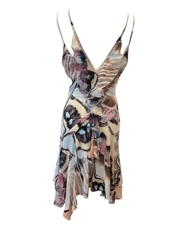 Roberto Cavalli 2003 Multi Print Ruffles Dress
