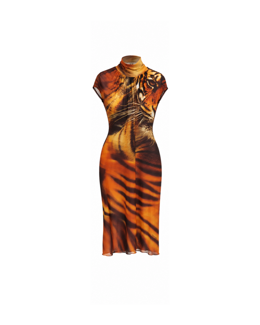 Roberto Cavalli 2001 Tiger Print Midi Dress