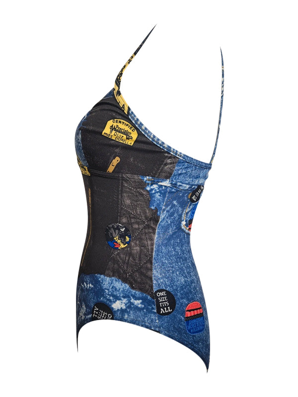 Christian Dior By John Galliano Denim Print Swimsuit