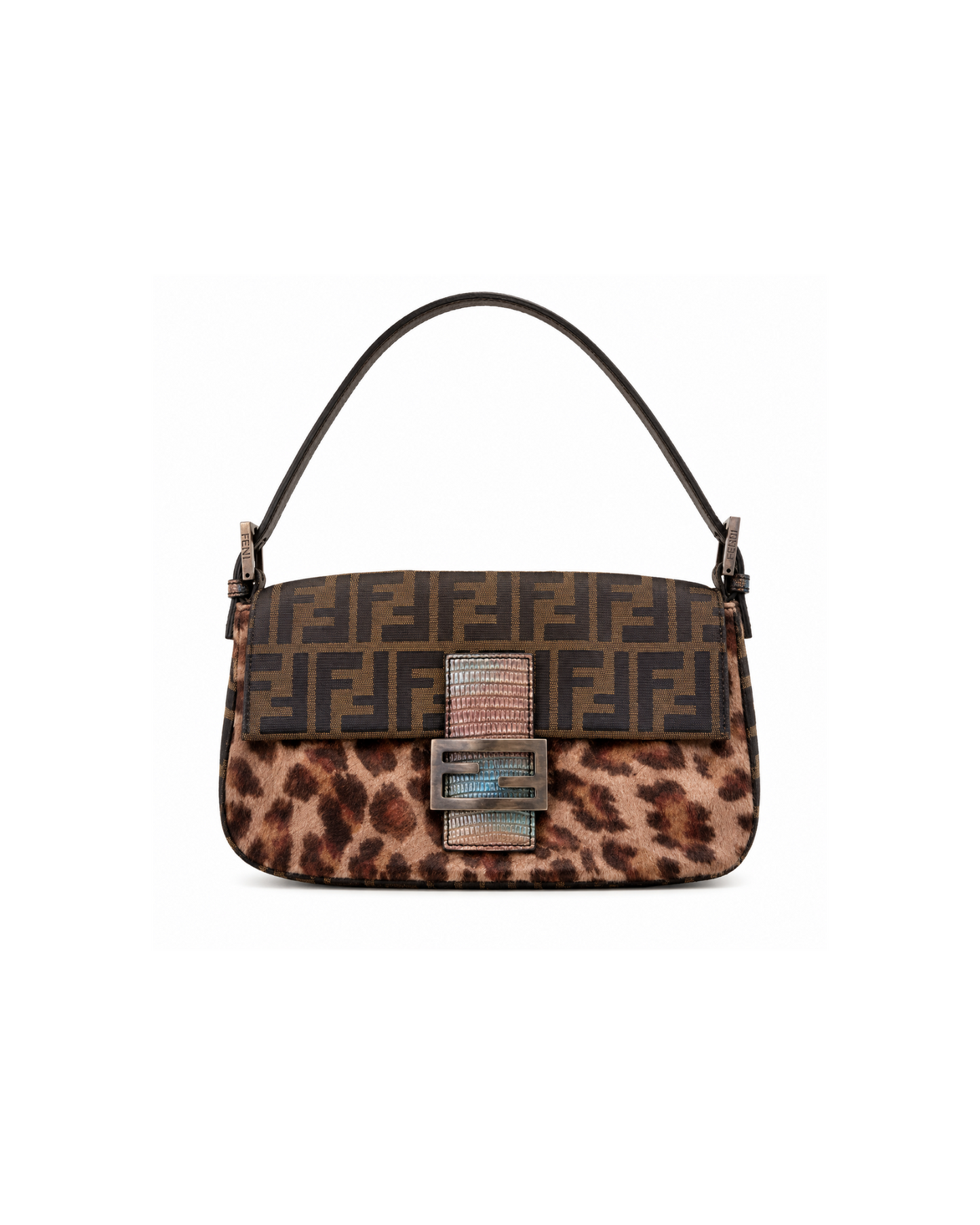 Fendi Cheetah Pony Hair Lizard Baguette Bag
