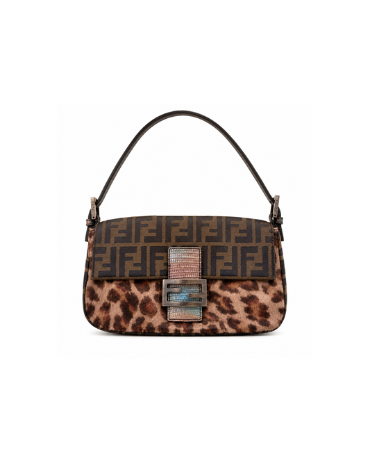 Fendi Cheetah Pony Hair Lizard Baguette Bag