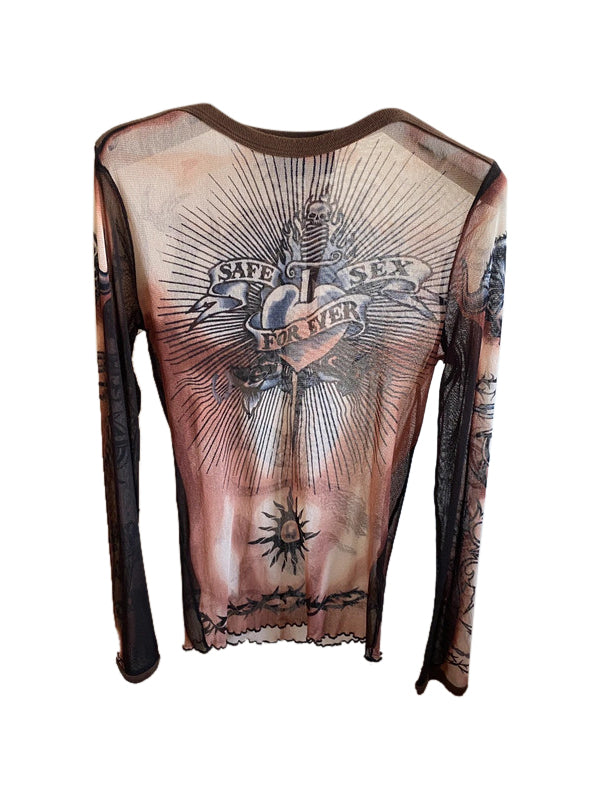 Jean Paul Gaultier 1996 Safe Sex Mesh Tattoo Long Sleeve