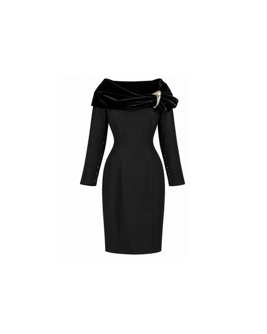 Thierry Mugler 1980 Structured Velvet Collar Dress