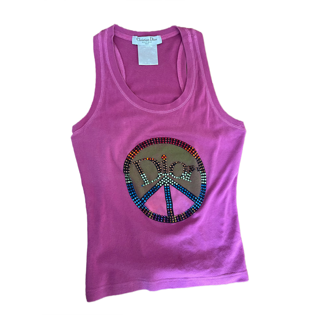 Christian Dior by John Galliano Peace Rhinestone Tank Top