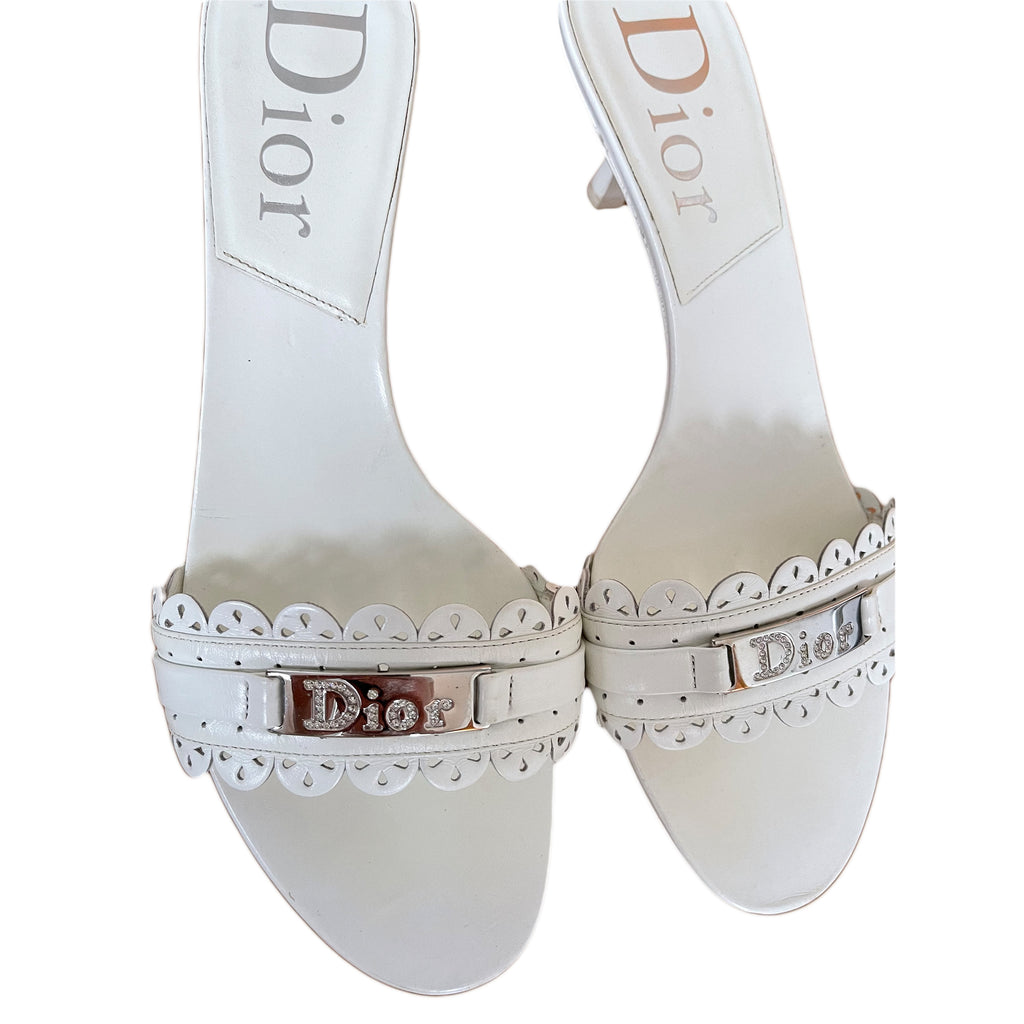 Christian Dior White Kitten Heel Mules