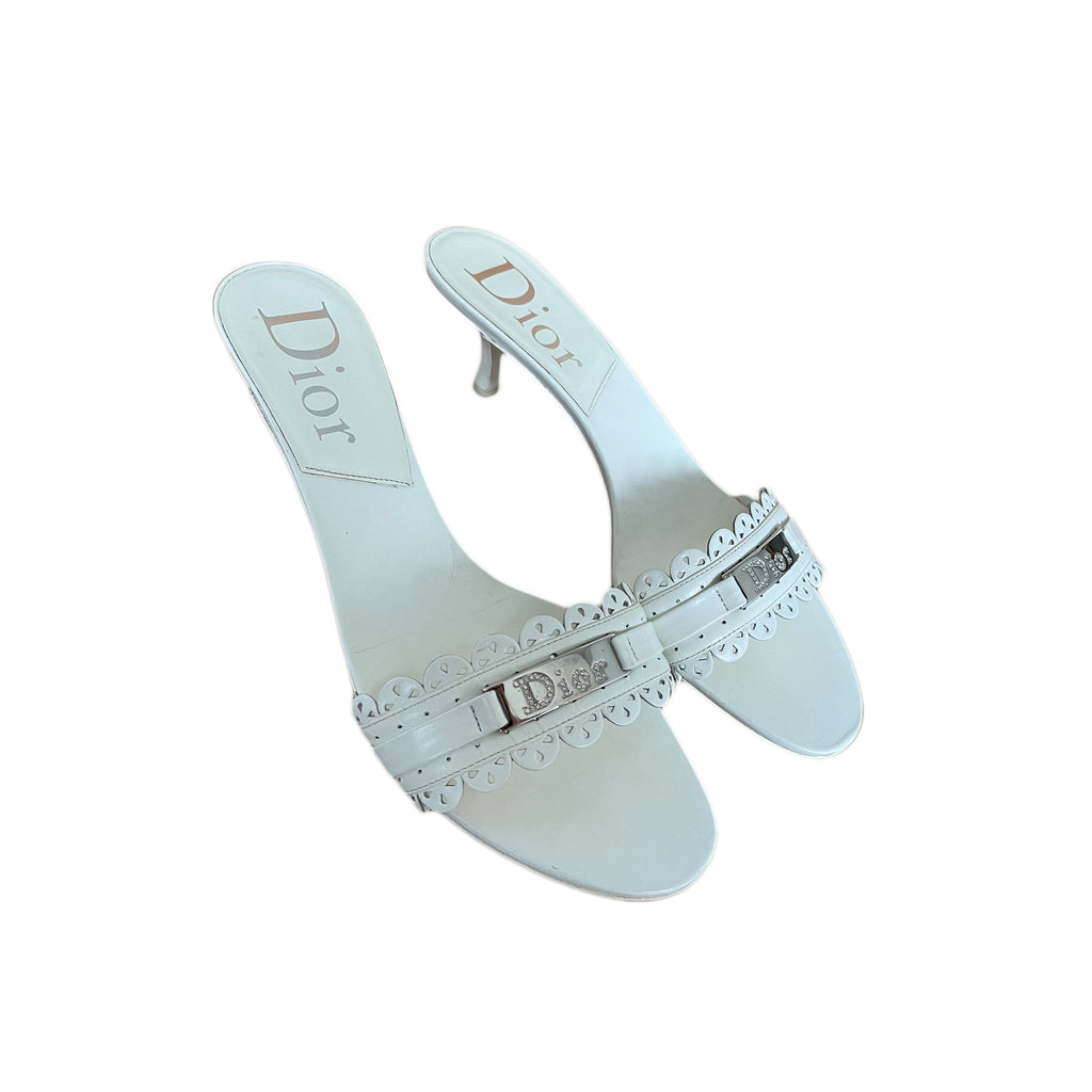 Christian Dior White Kitten Heel Mules