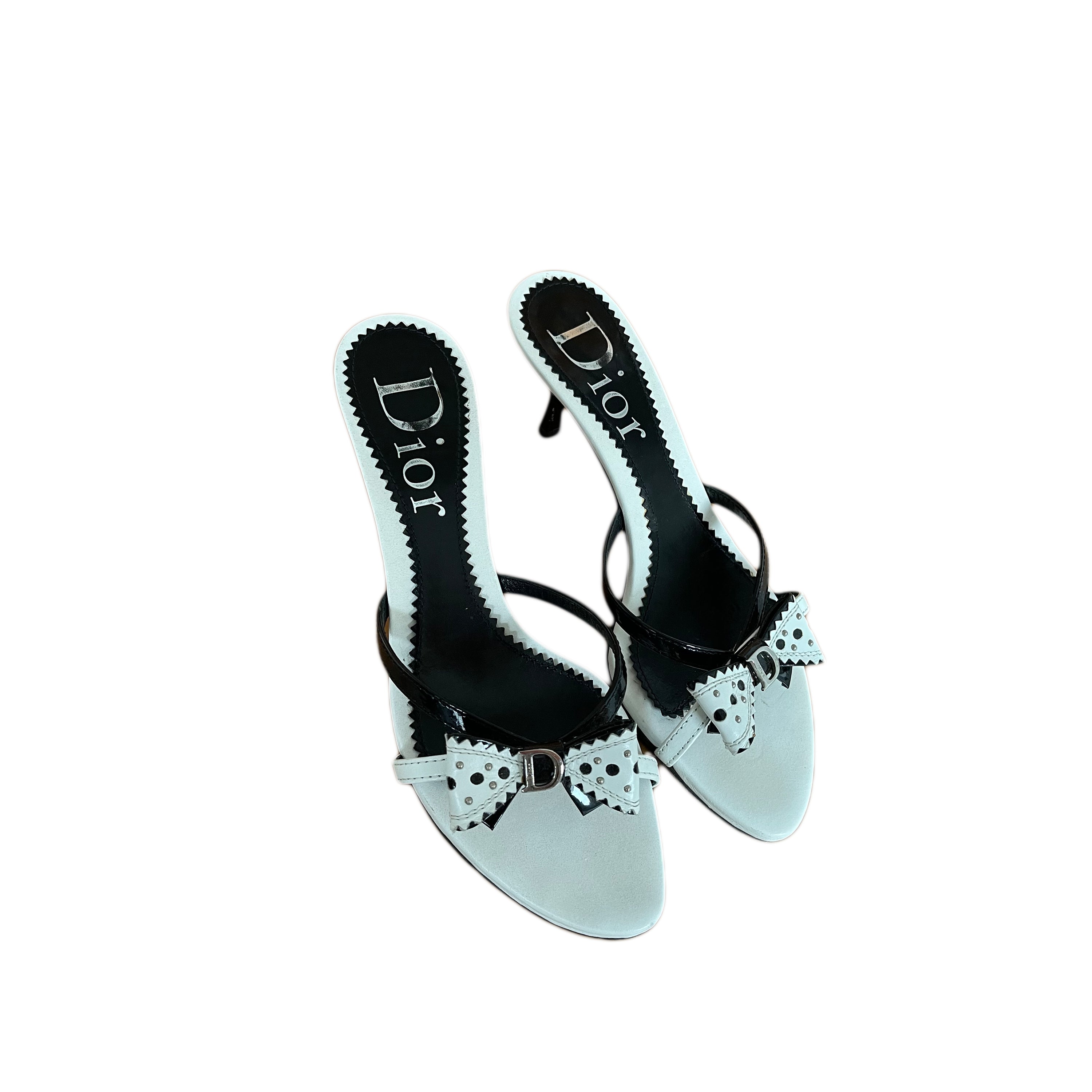 Christian Dior Black and White Bow Mules