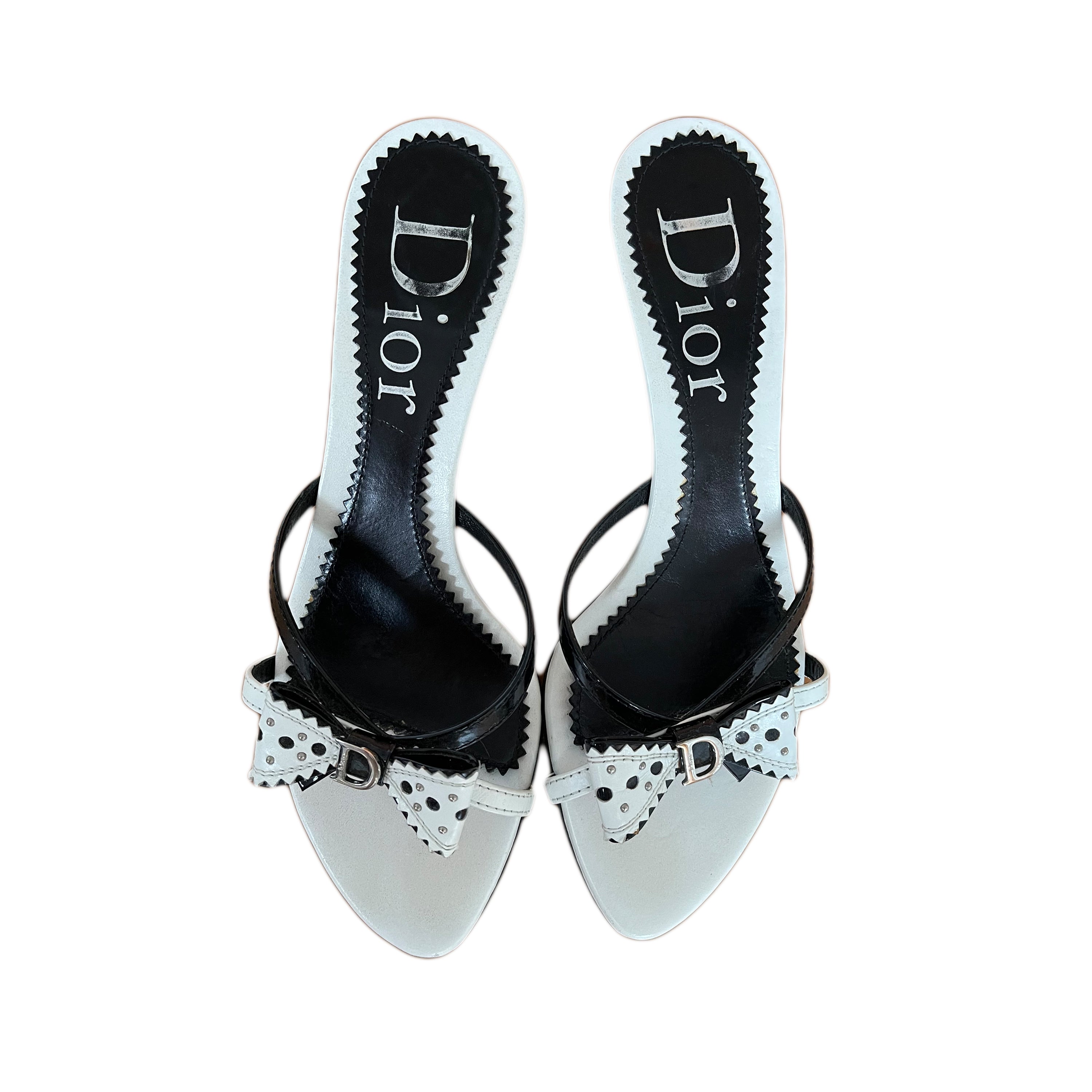 Christian Dior Black and White Bow Mules